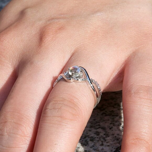 🎁 Super Dainty Tiny 925 Silver Plated White Opal Ring, FB16FA1085 - Picture 8 of 9